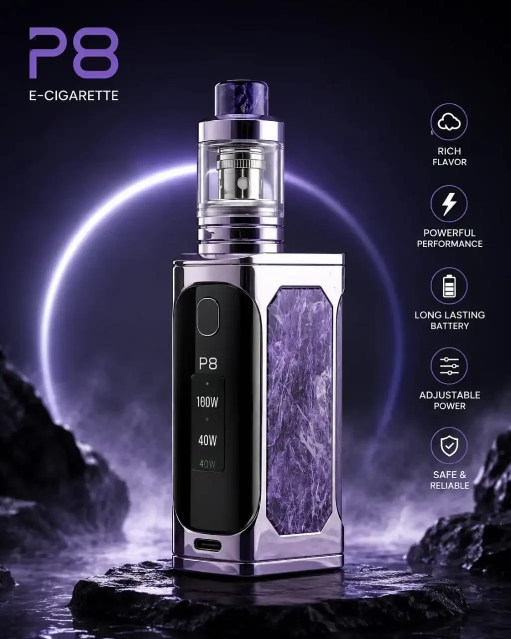 P8 100W Box Mod Vape Kit (Free 50mg 1p 30ml Flavor)| Rechargeable Electronic Cigarette Starter Kit